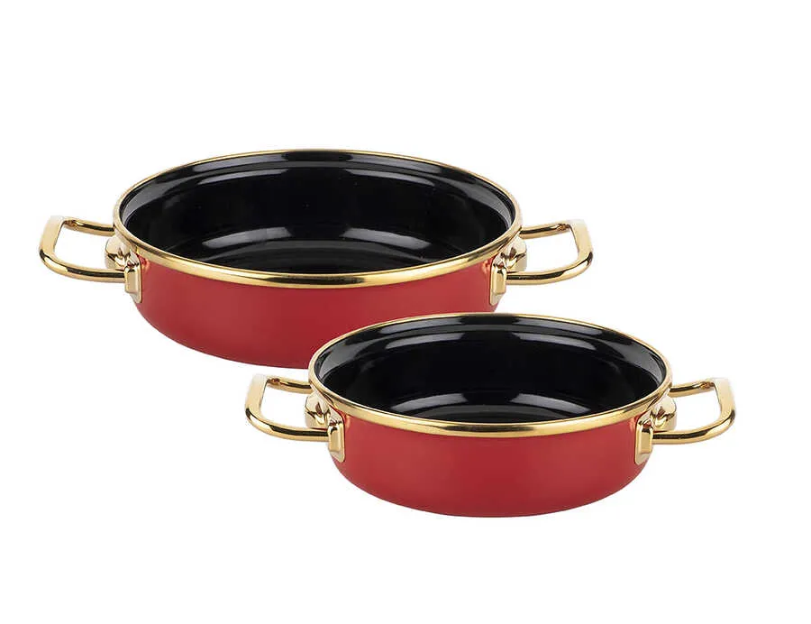 Emaille Rot-Gold Omelette-Sucuk-Menemen Pfanne 2er Set Induktion TantiToni