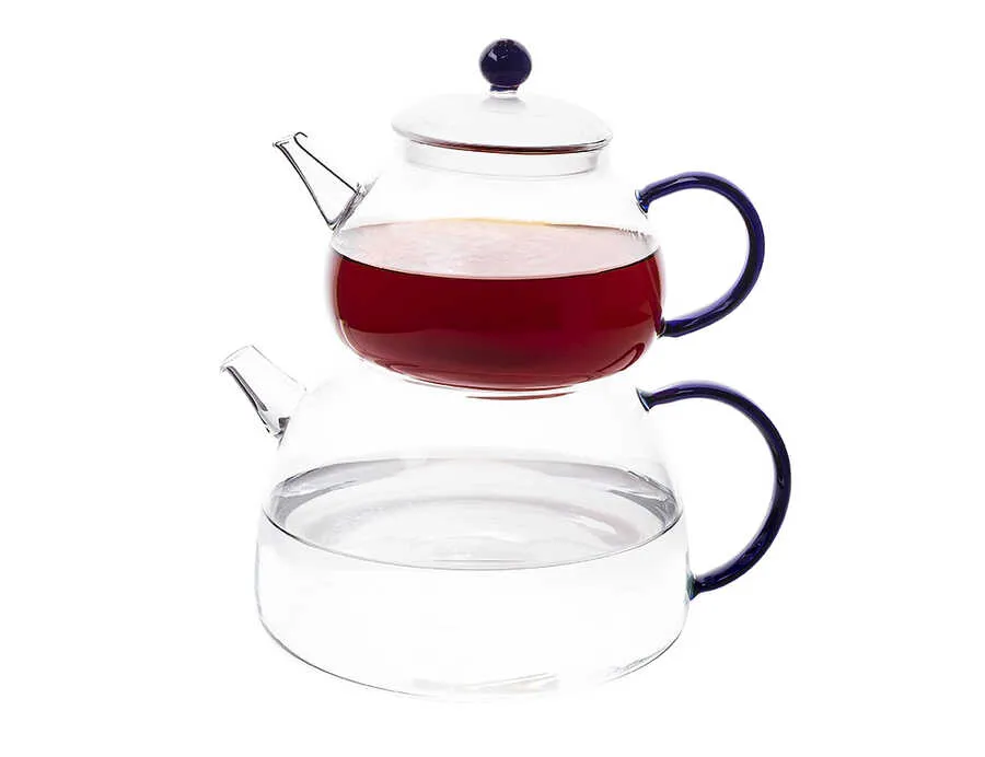 BELLO BLAU Glas Türkische Teekanne Groß Hitzebeständig 0,8 L - 1,8 L TantiToni