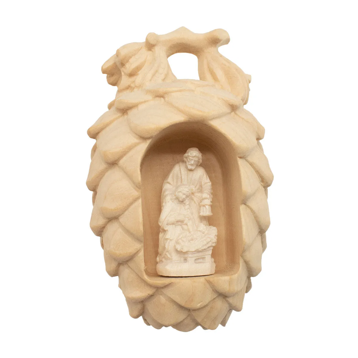 Zirbenzapfen mit Blockkrippe | Weihnachtsschmuck | Made in Südtirol