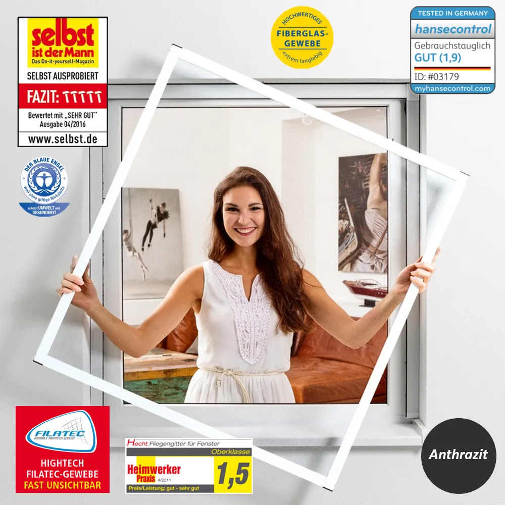 Aluminium Fliegengitterbausatz für Fenster SLIM, 100x120cm anthrazit