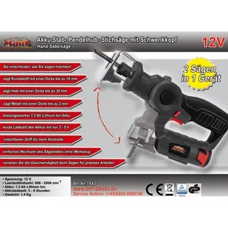 Li-Ion-Akku Stab-Pendelhub-, Stichsäge mit Schwenkkopf