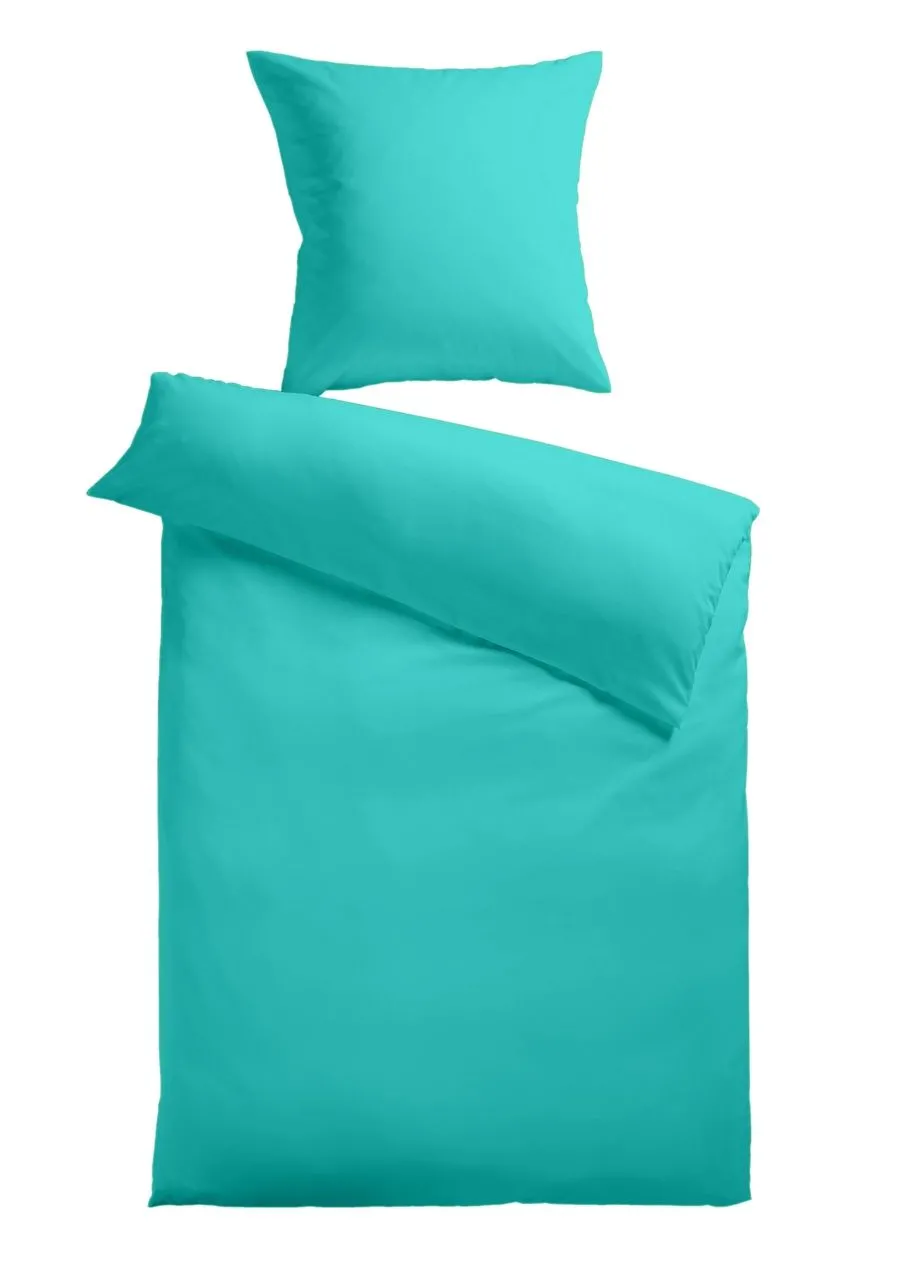 Baumwoll-Satin Bettwäsche Uni 80 x 80 + 155 x 220 cm, Farbe aqua