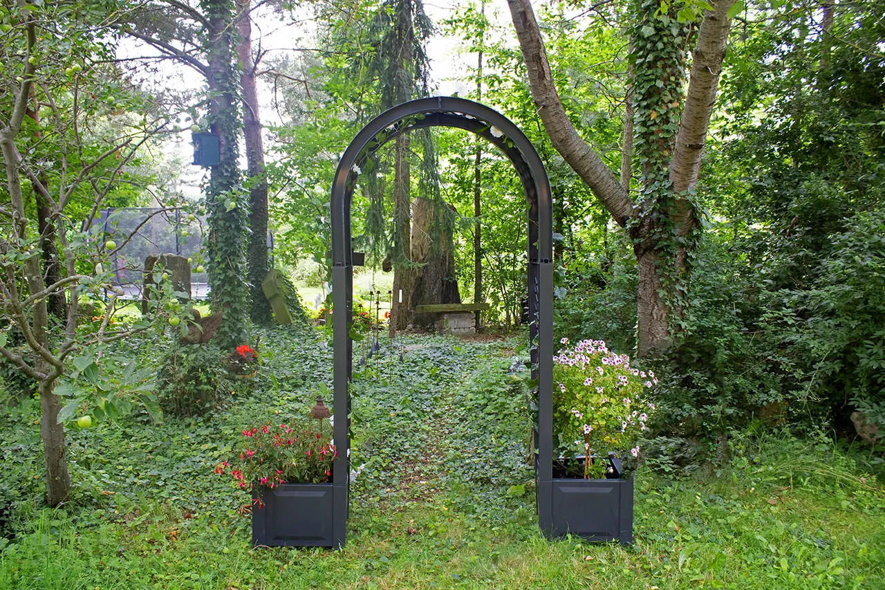 KHW Rosenbogen mit 2 Pflanzkästen, anthrazit