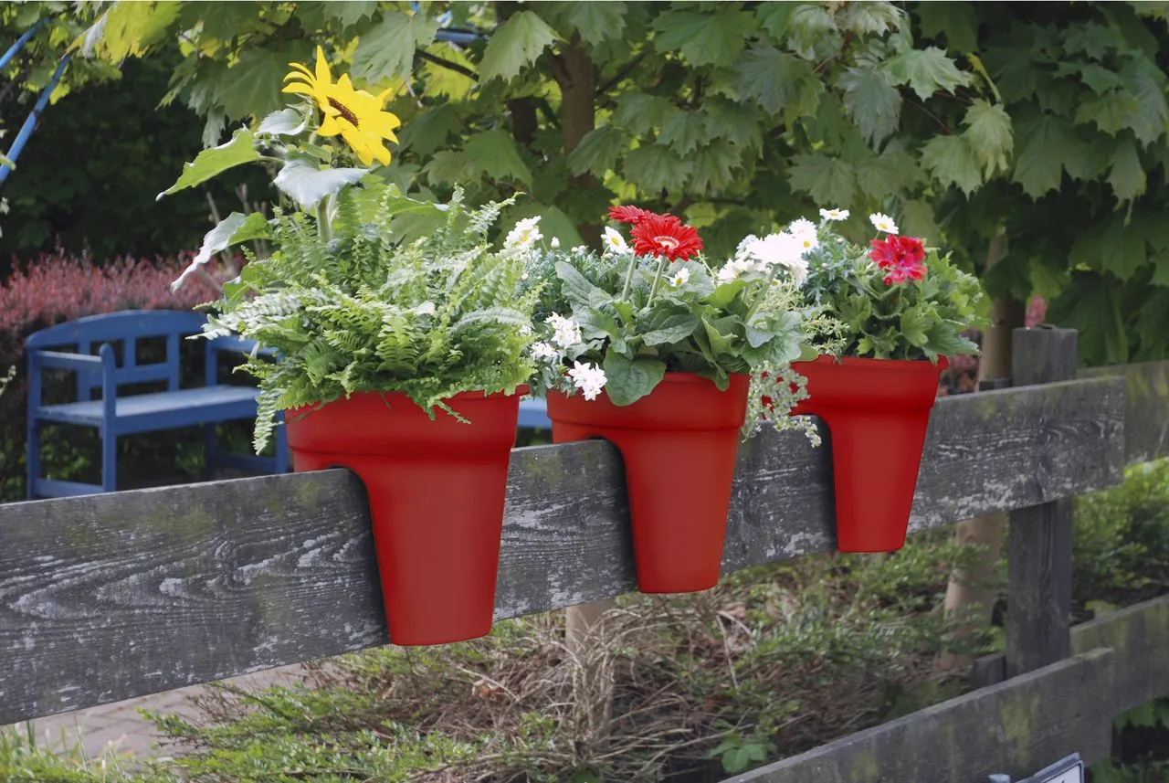Geländerblumentopf Flowerclip, 3er Set, rot