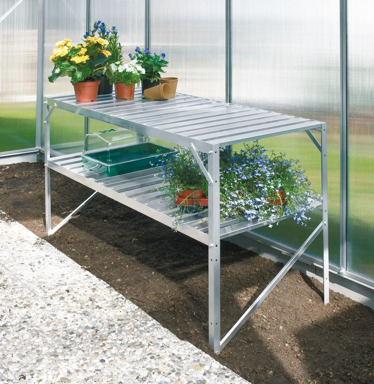 Alutisch, 2 Ablagen, 121x54x76cm