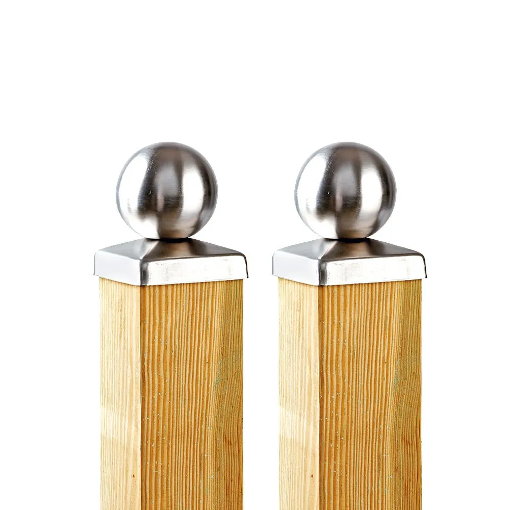 Edelstahl-Pfostenabdeckkappen, Kugeloptik, 2er-Set, 91 x 91 mm