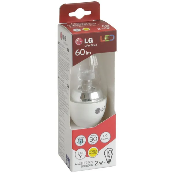 LG LED Leuchtmittel Kerze E14 2W 3000K Warmweiß 60Lumen Kunststoff Klar weiß