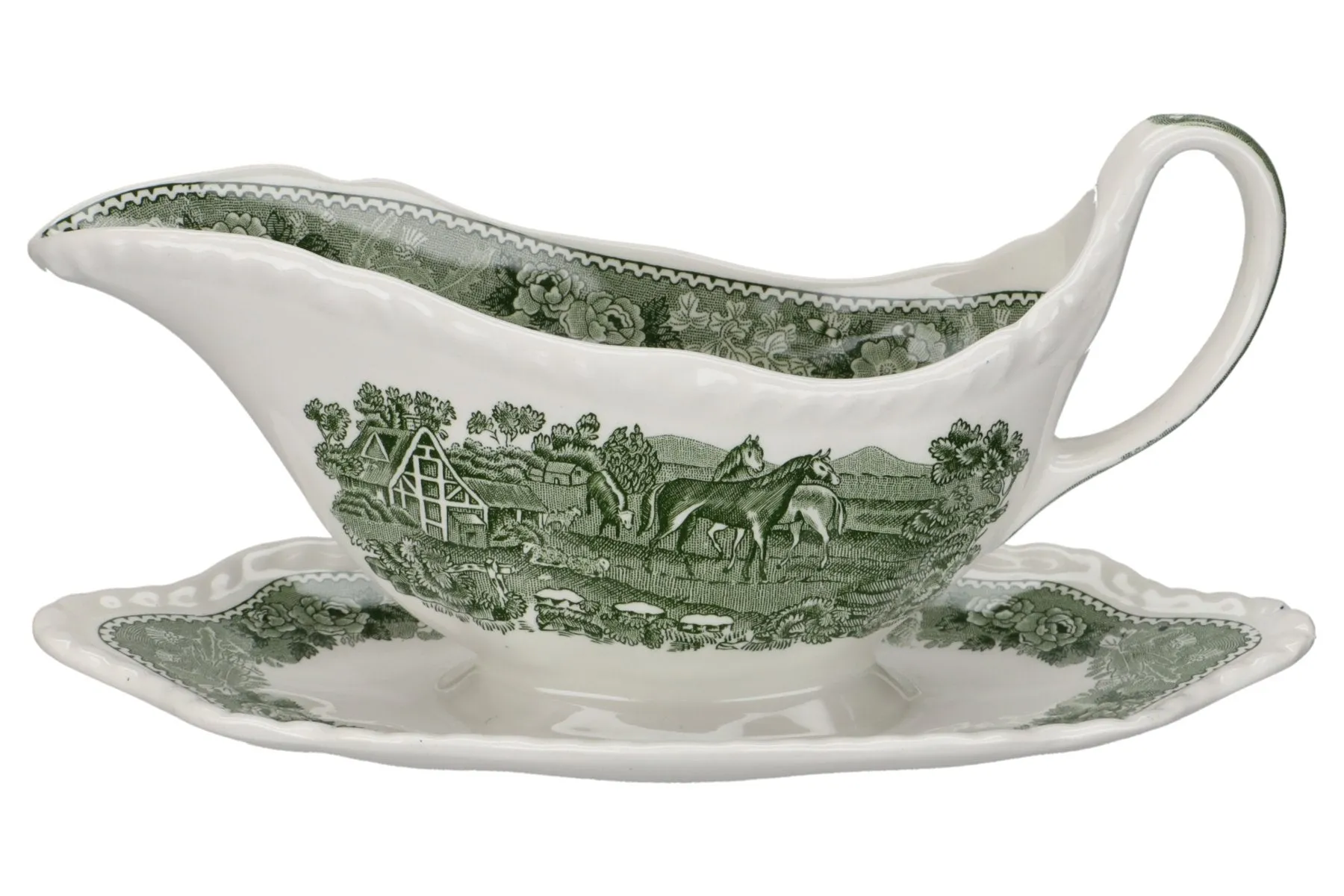 Sauciere mit Teller einteilig - Adams English Scenic grün