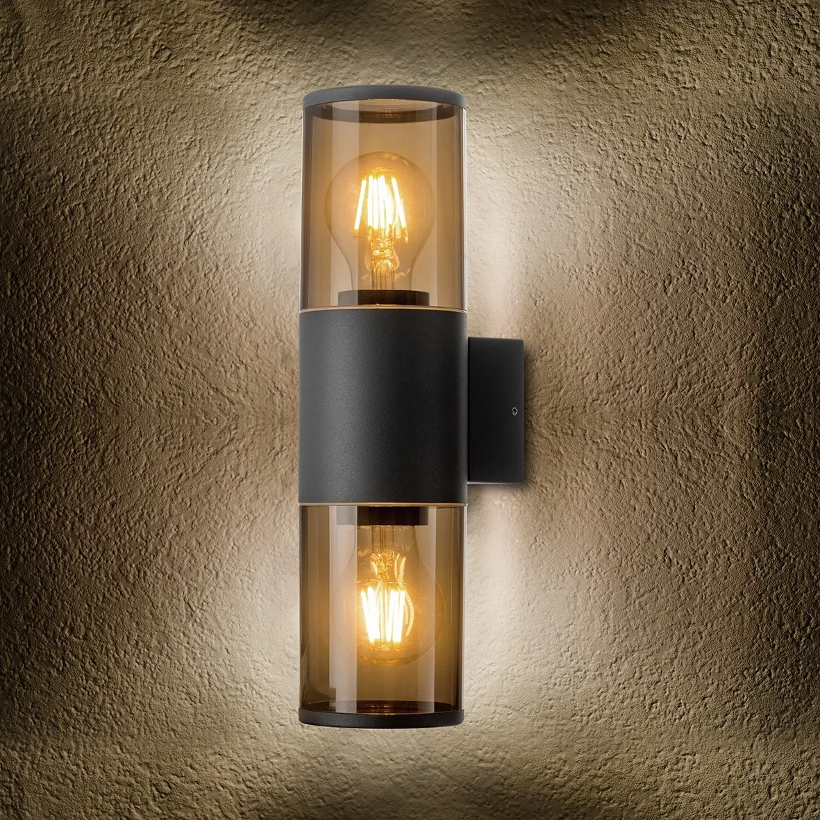 MILI Aussenleuchte Wandleuchte 2x E27 Schwarz matt Aussenlampe