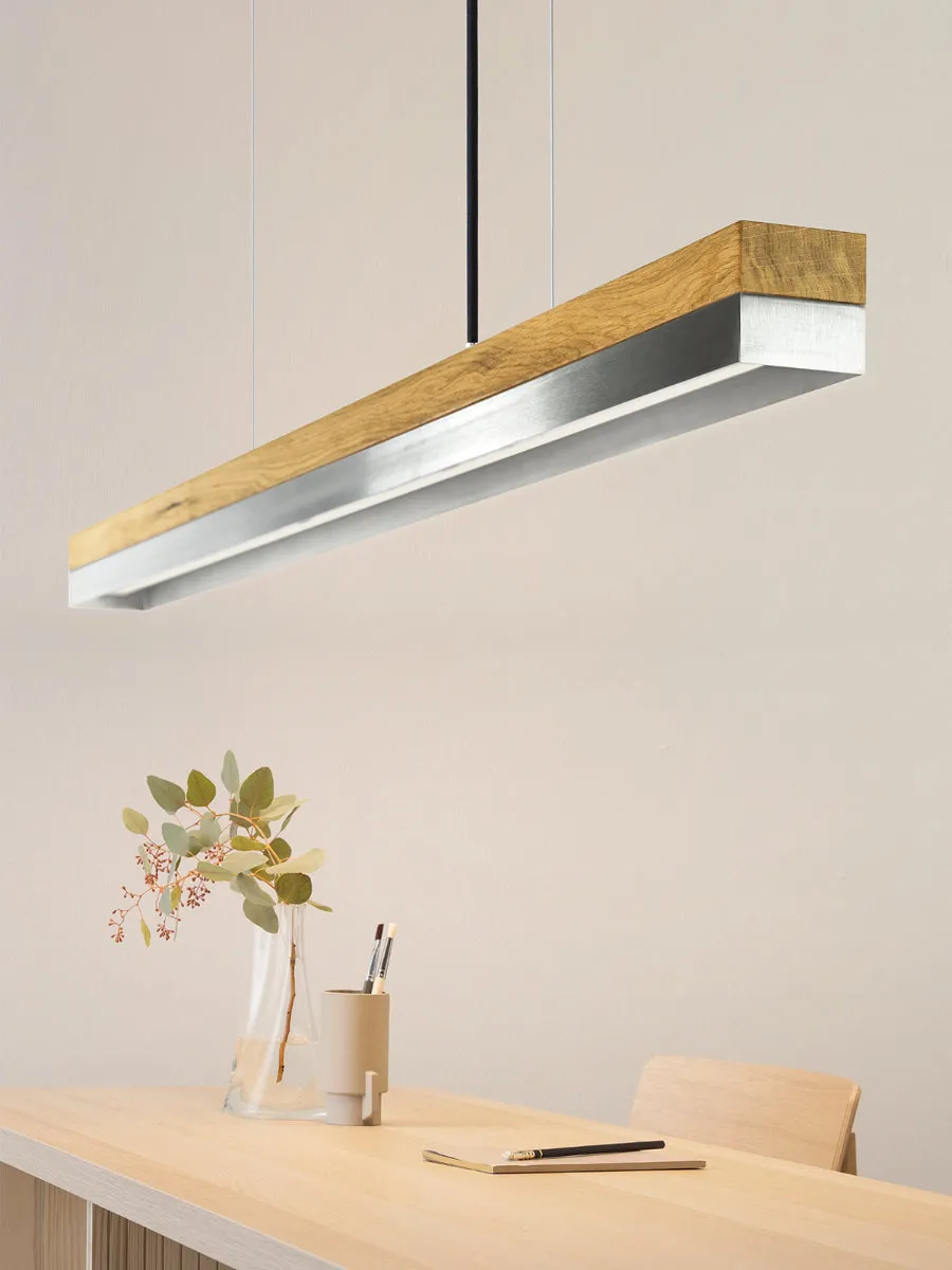 [C1o] Pendelleuchte aus Eichenholz und Edelstahl 122CM