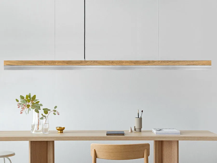 [C3o] Pendelleuchte aus Eichenholz und Edelstahl 182CM