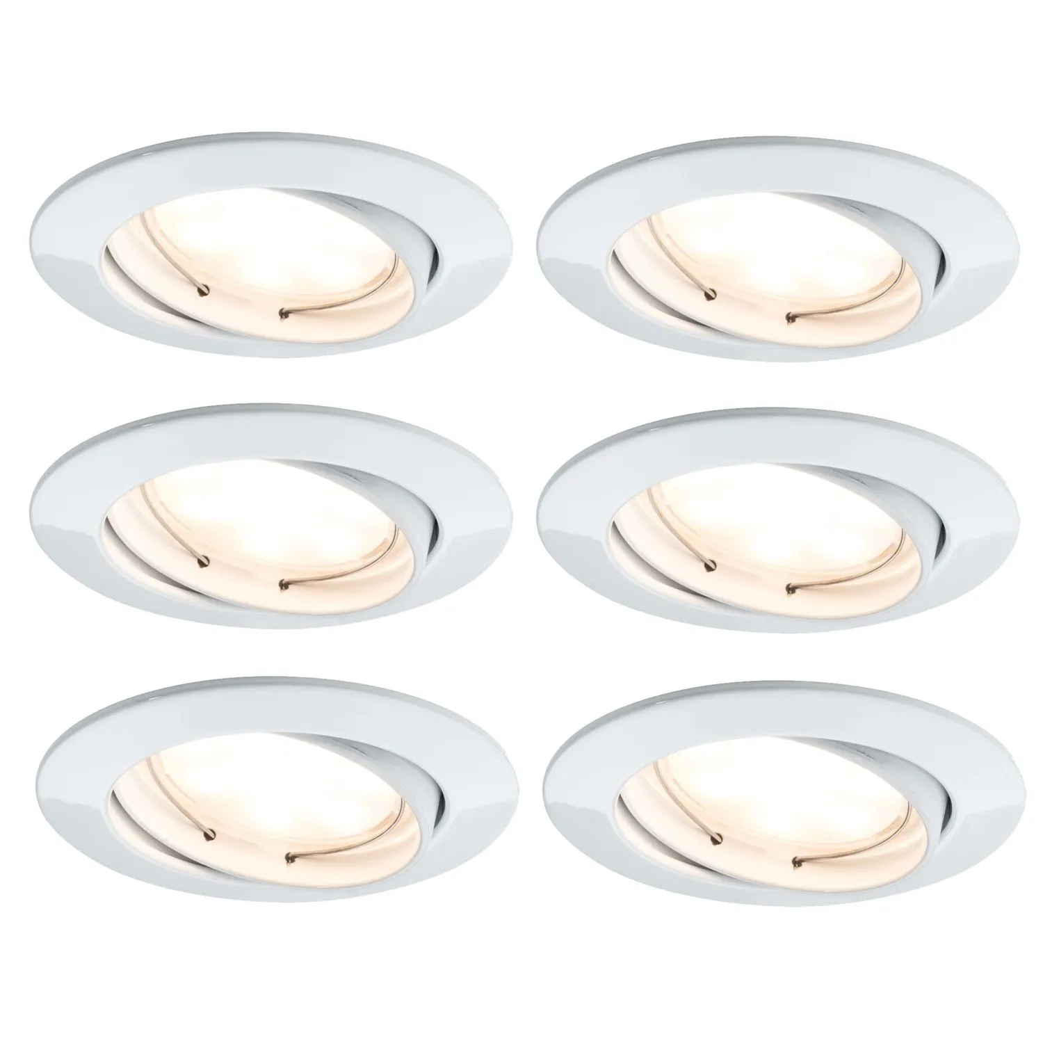 6x  Paulmann SmartHome Bluetooth Goal Einbauleuchten Set LED 5,8W dimmbar schwenkbar 230/24V 51mm Weiß m/Alu Zink 500.06.06