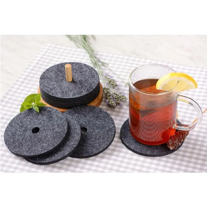 8 Glasuntersetzer mit Halter dunkelgrau