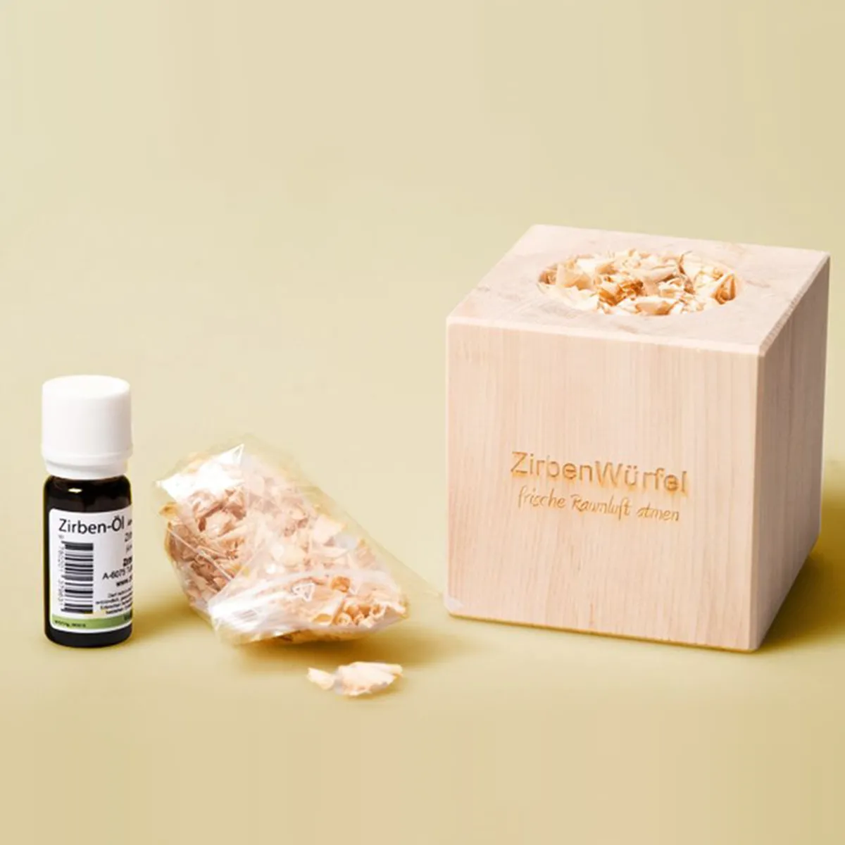 Zirben-/Arveduftwürfel 'Fresh Cube' | inkl. Zirbenöl und Zirbenspäne | 7,5 x 7,5 x 7,5 cm | Made in Austria