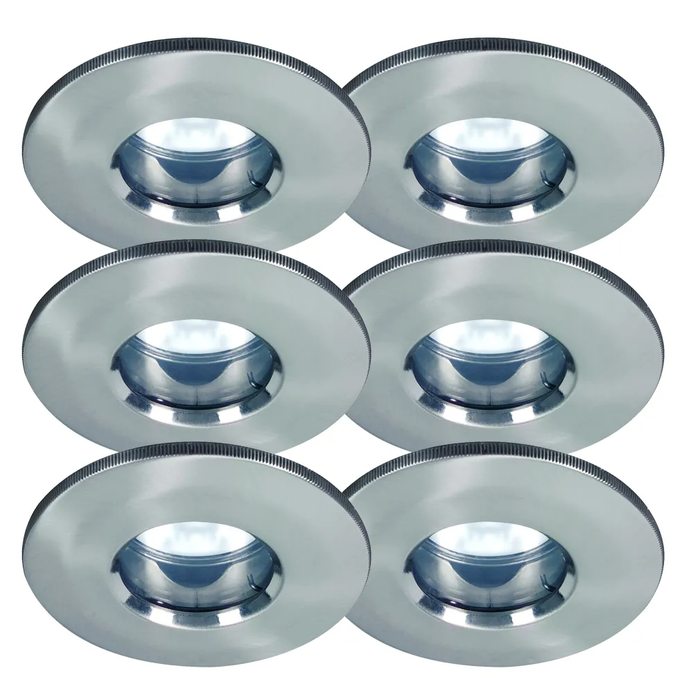 6er Set Einbauleuchten inkl.6W GU10 Leuchtmittel 4000K 230V Eisen gebürstet Neutalweiß IP65 Bad / Aussenbereich ergibt 6x 50W Licht