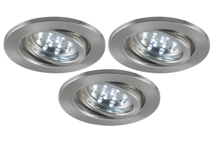 Nice Price Basic Einbauleuchten Set schwenkbar LED 3x0,8W 230V 51mm Eisen gebürstet/Metall