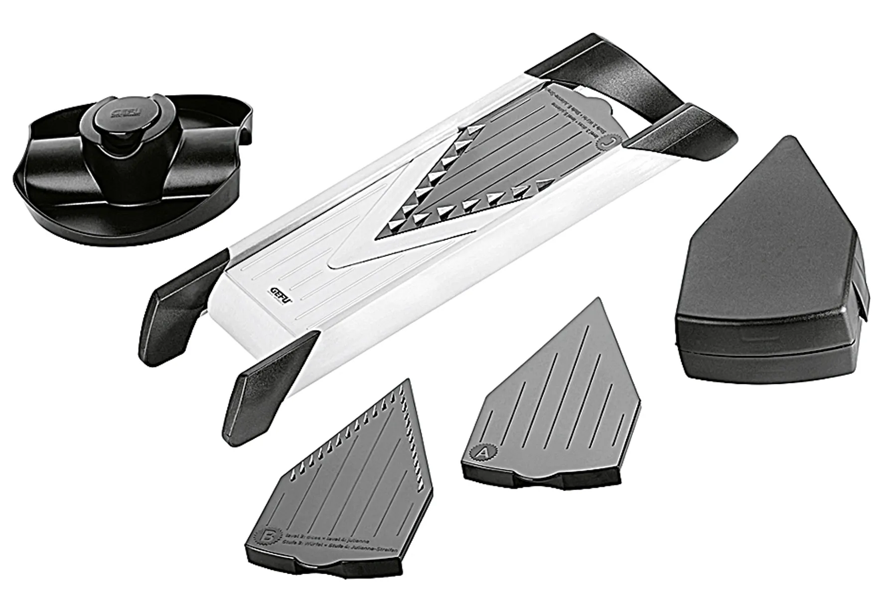 Gourmethobel Violino Edelstahl/Kunststoff Stifte, Würfel oder Scheiben,mehrereSchnittstärken