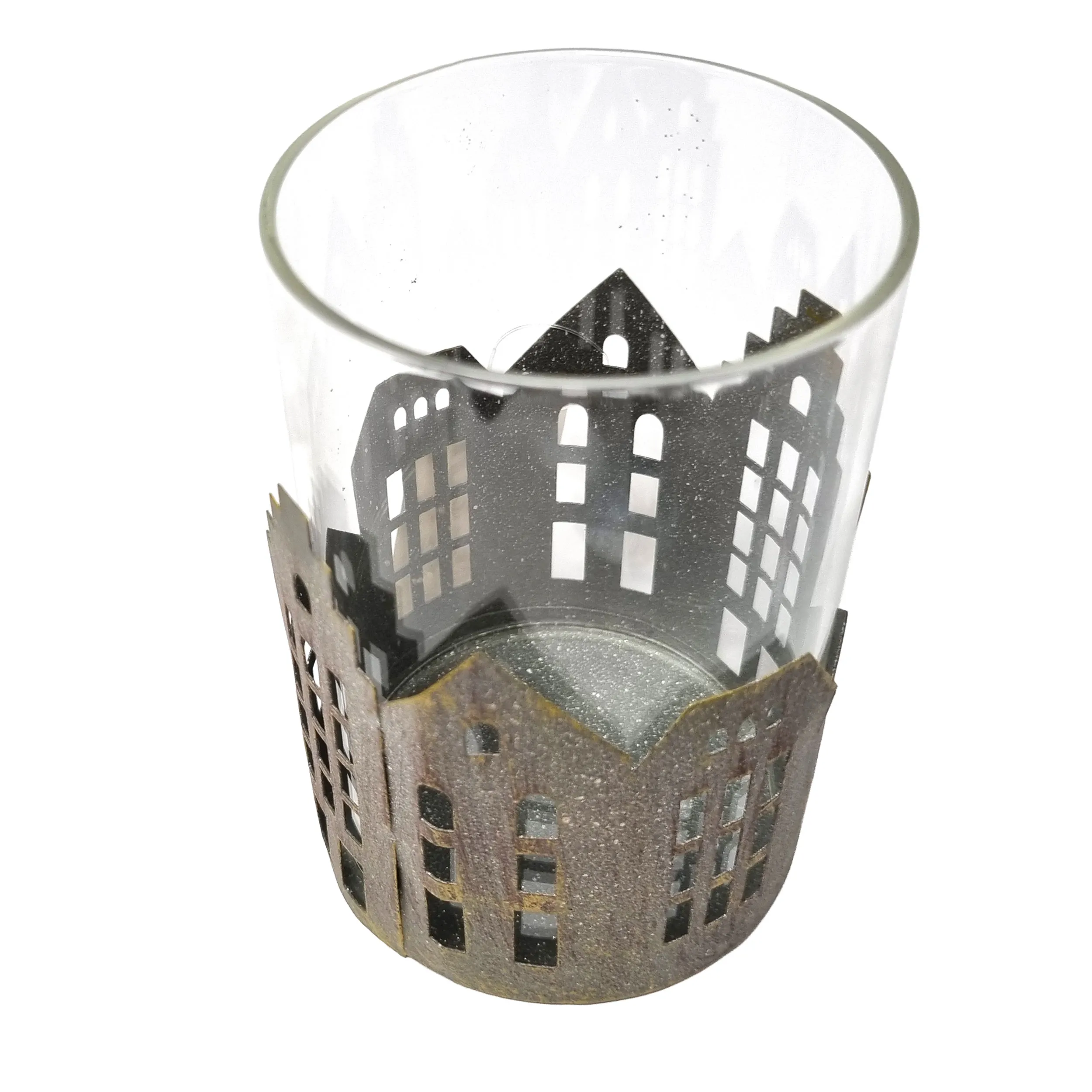 Windlichter | 12 x Ø 8 cm | Transparent | Glas | Häuser