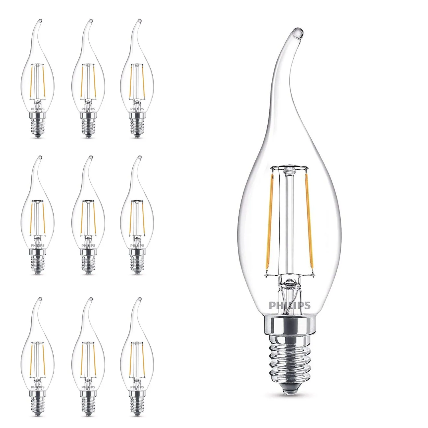 10x 8718696573877 Philips LED classic Lampe ersetzt 25 W, E14, warmweiß (2700K), 250 Lumen, Kerze