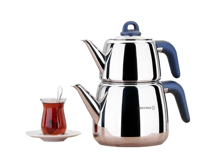 Korkmaz BELLA AZURA A045-02 Teekanne Silber Blau Induktion