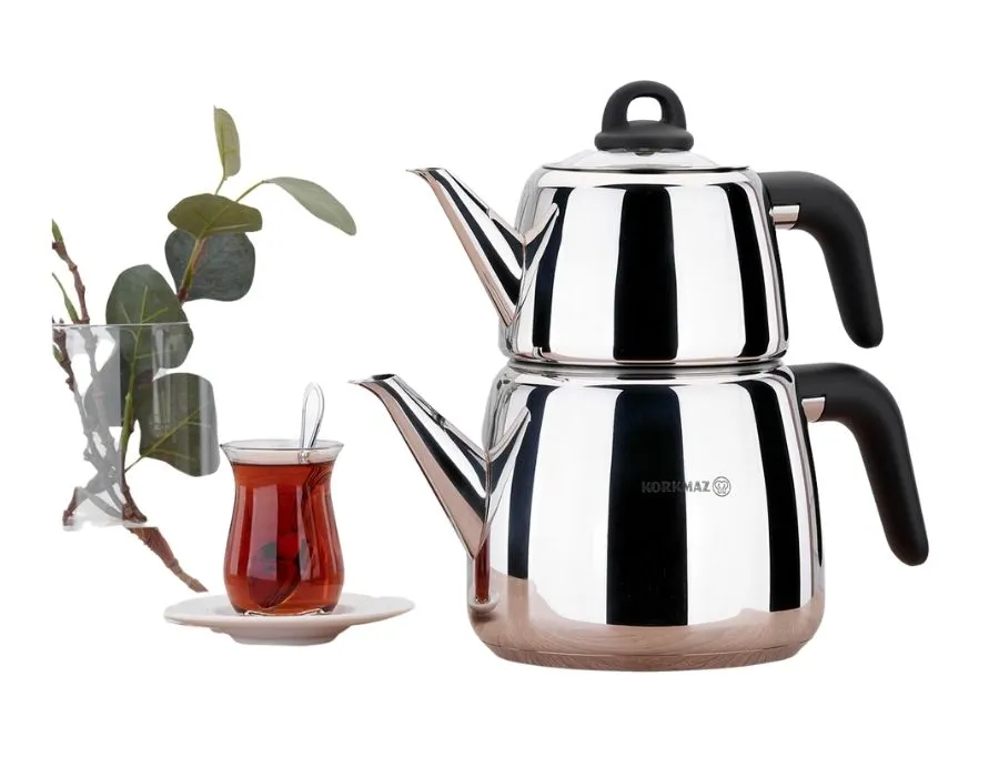 Korkmaz BELLA A045 Teekanne Silber-Schwarz Induktion