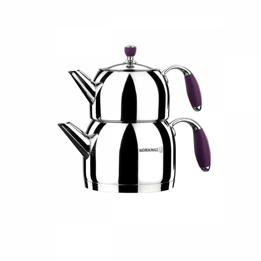 Korkmaz Türkische Teekanne FLORA Midi A118-03 Silber-Lila 0,7 L - 1,5 L