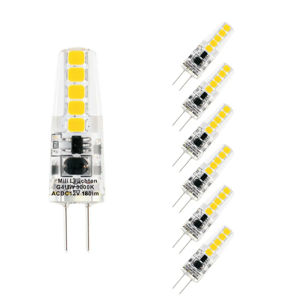 MILI 6er Set LED Leuchtmittel 1,8W G4 3000K Warmweiss 12V 180 lumen Klar