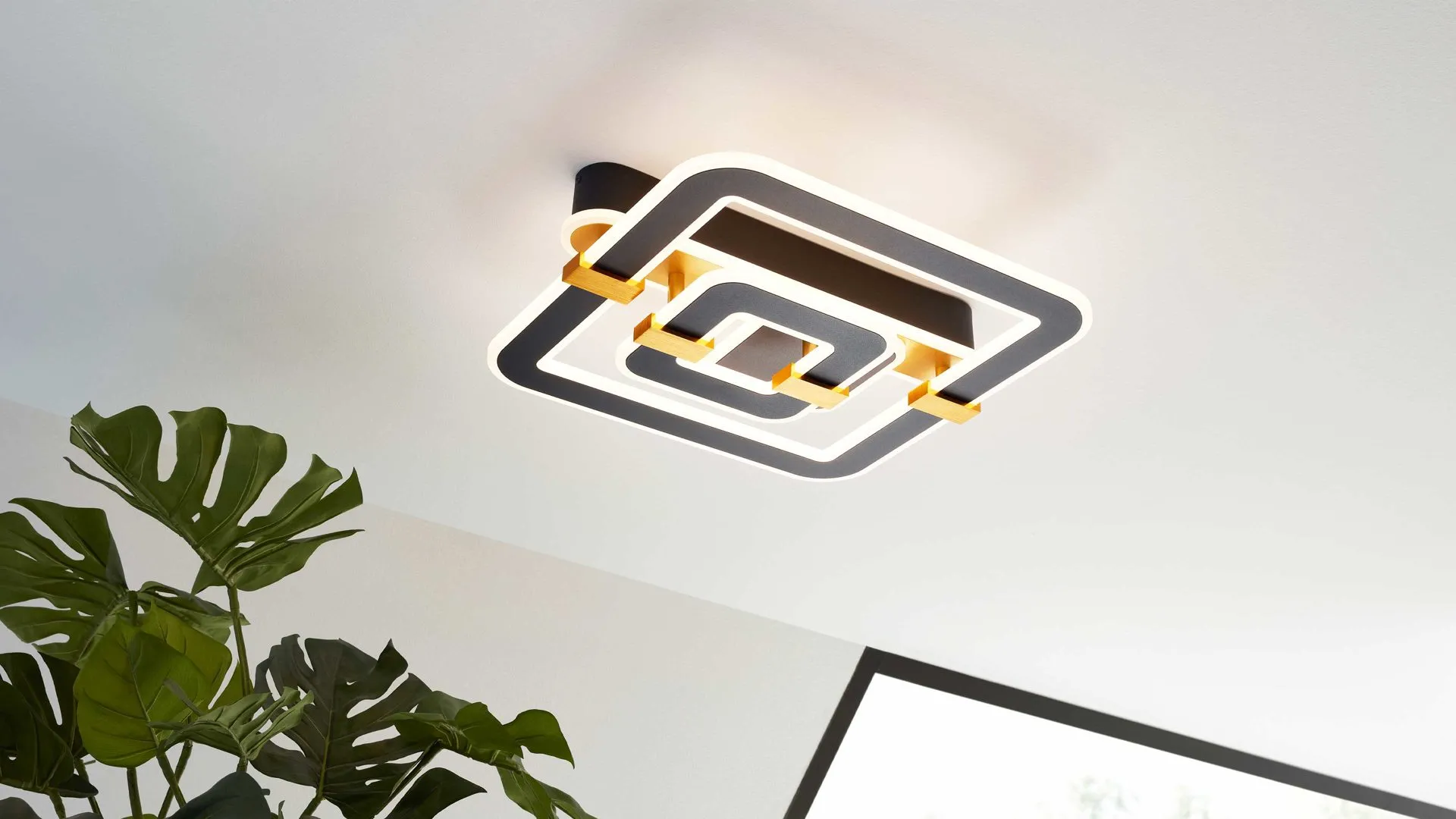 Interliving Leuchten Serie 9330 - Deckenleuchte, Grau, Gold & Messing – ca. 50 x 47 cm