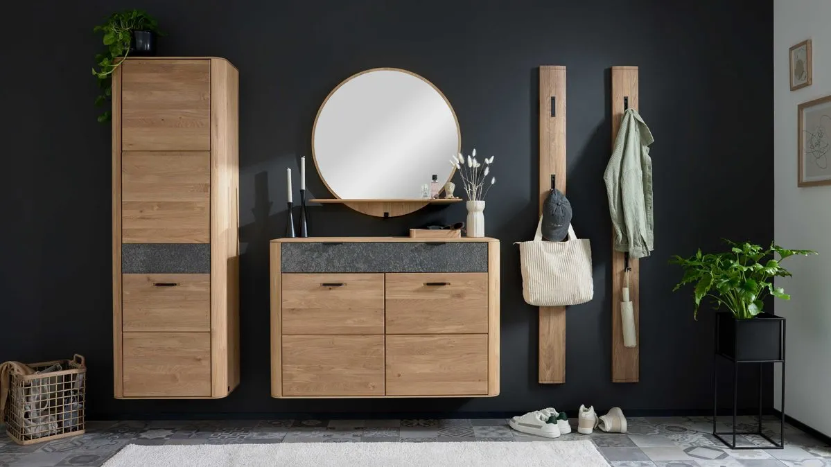 Interliving Garderoben Serie 6014 - Set 80, Wildeiche & Granitfurnier - fünfteilig