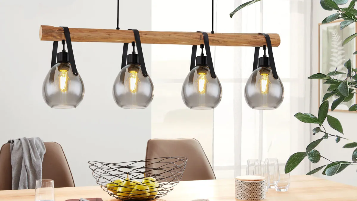 Interliving Leuchten Serie 9332 - Hängeleuchte, Rauchglas & Mattschwarz – Länge ca. 100 cm