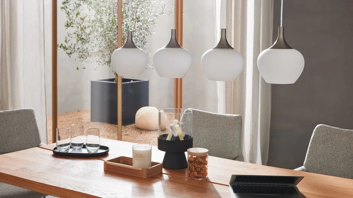 Interliving Leuchten Serie 9344 - Hängelampe, Opalglas & Nickel – Länge ca. 100 cm