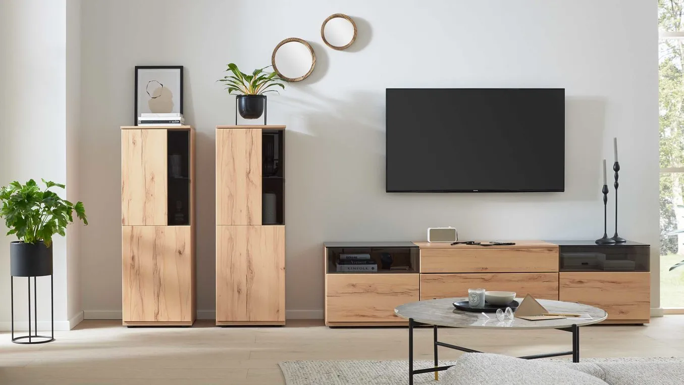 Interliving Wohnzimmer Serie 2031 - Wohnwand EB33002, Balkenbuche - Länge ca. 330 cm