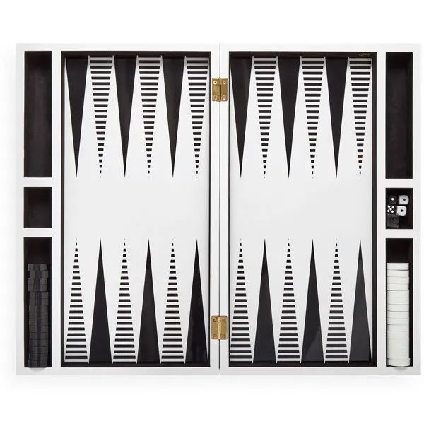 Jonathan Adler Backgammon Set Lacquer Op Art Schwarz Weiß