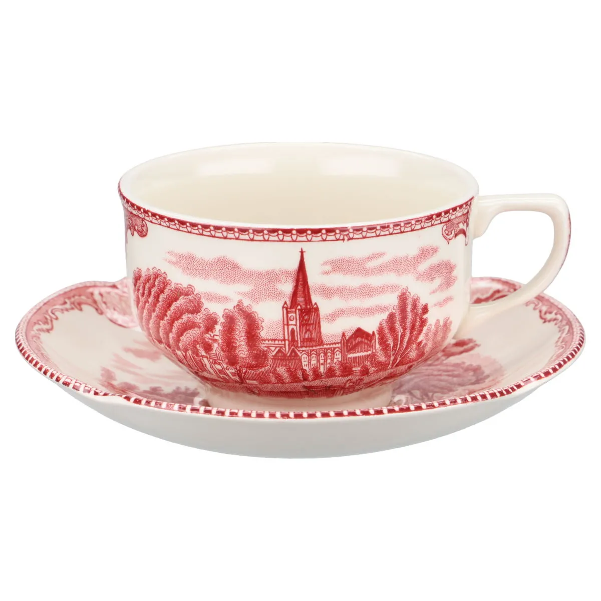 Teetasse mit Untere Dekor am Henkel - Johnson Bros Old Britain Castles rot