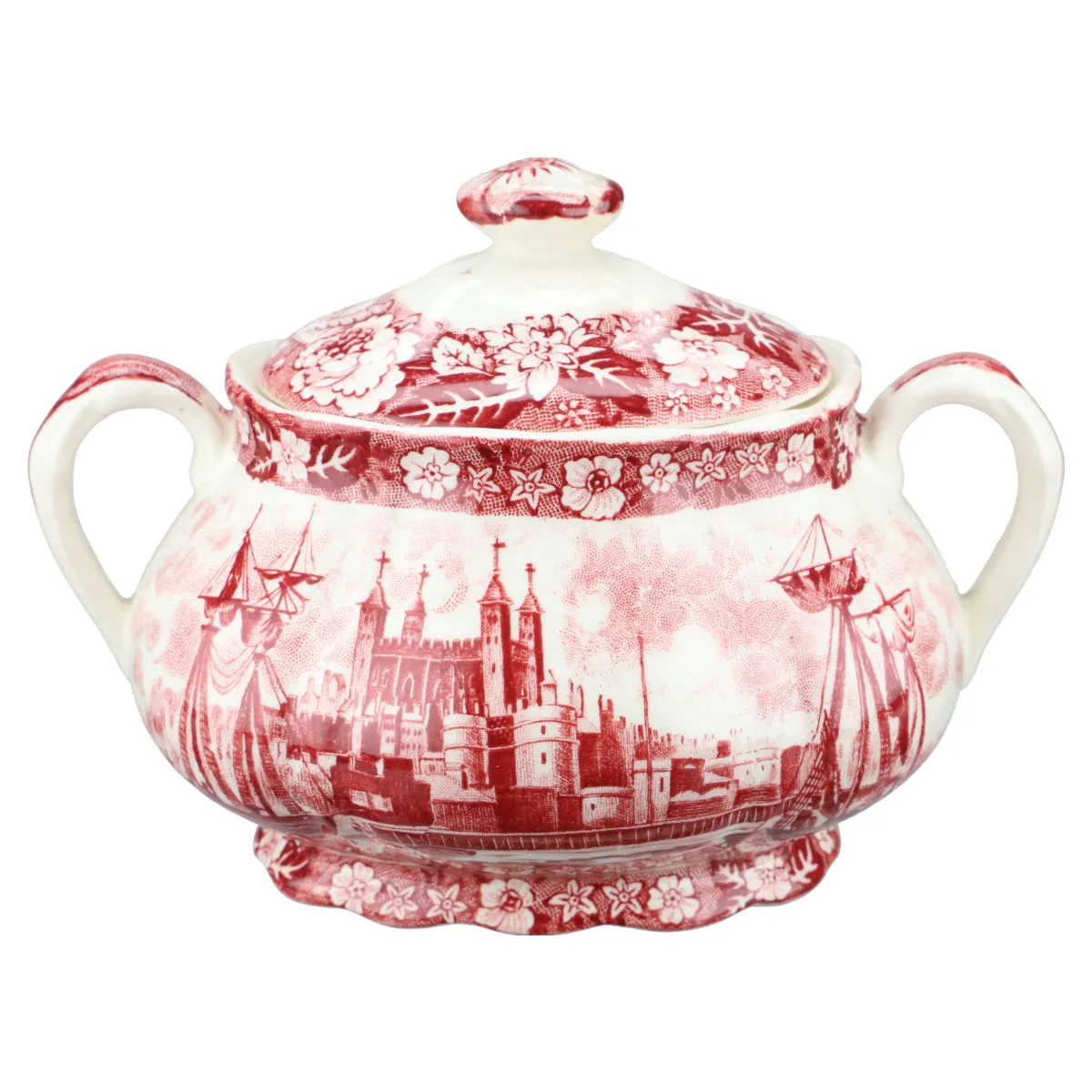 Zuckerdose groß - Palissy Thames River Scenes rot /red