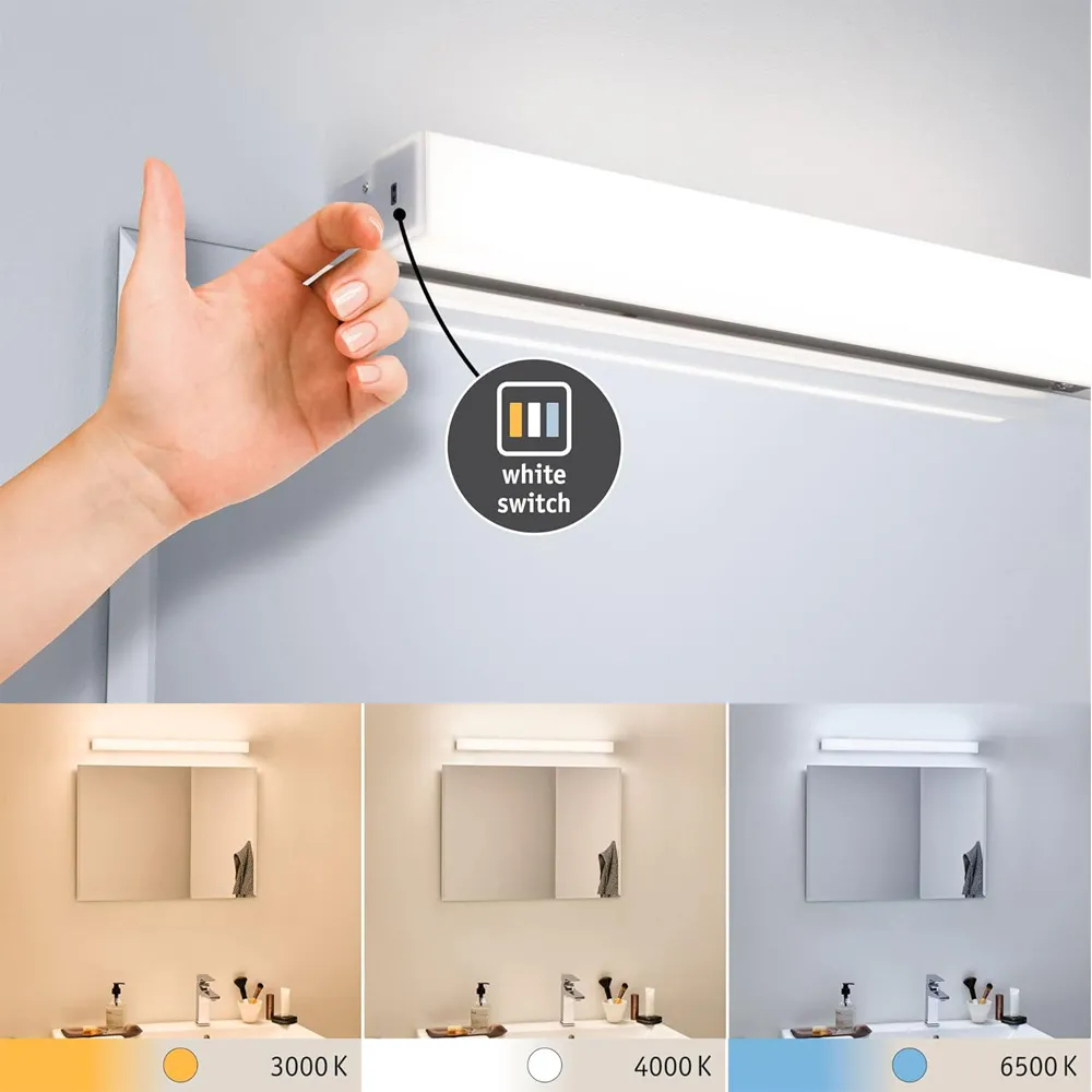 Paulmann LED Spiegelleuchte Luno IP44 White Switch 230V CCT Sensor 2700/4000/6500 Kelvin für Badezimmer & Feuchträume