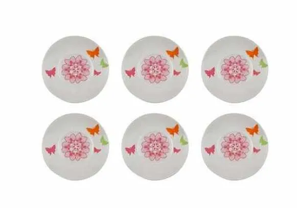 Untertassen Porzellan mit Blumen & Butterly Motive 6er