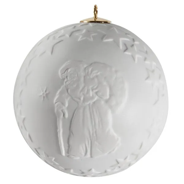 Meissen Christbaumkugel Weiß mit Weihnachtsmann Relief