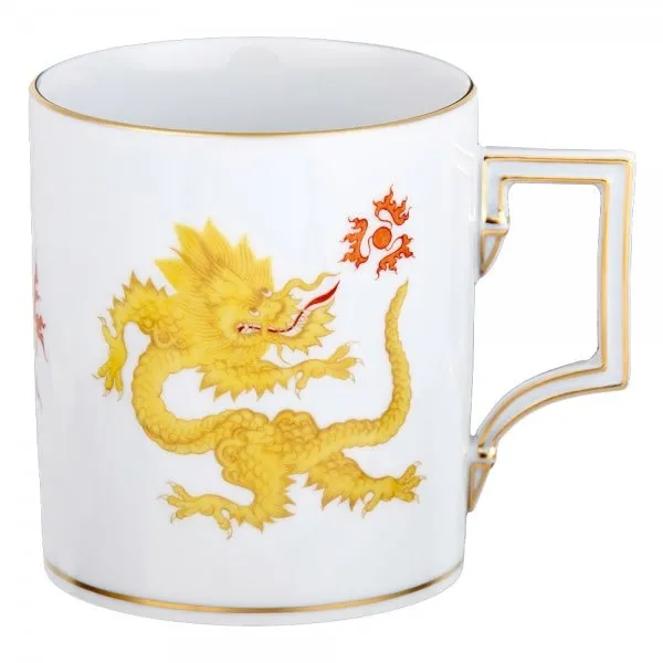 Meissen Henkelbecher Berlin Ming Drache Gelb mit Goldrand