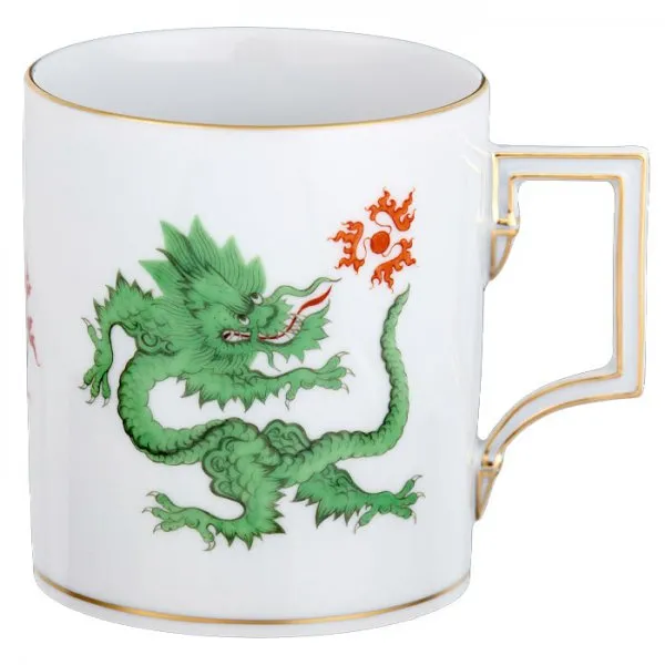 Meissen Henkelbecher Berlin Ming Drache Grün mit Goldrand