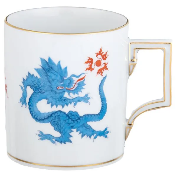 Meissen Henkelbecher Berlin Ming Drache Hellblau mit Goldrand