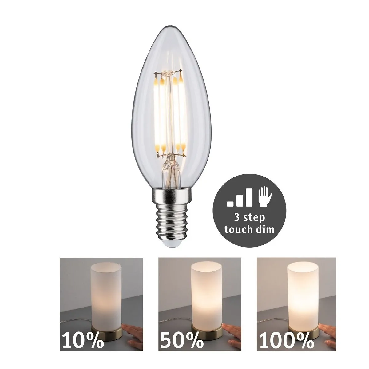 Paulmann LED Kerze 28738 3 Stufen dimmbar E14 230V 5W 432Lumen 2700K Warmweiß