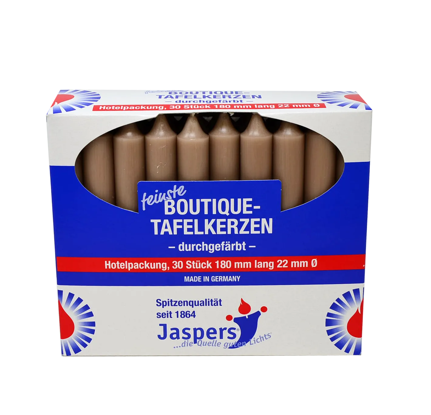 Boutique-Tafelkerzen flachs 30er Pack durchgefärbt