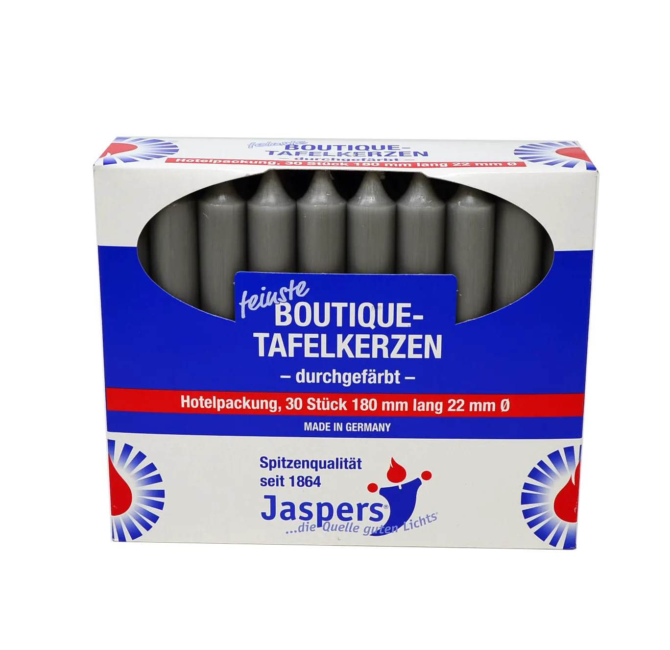 Boutique-Tafelkerzen tauben-grau 30er Pack durchgefärbt