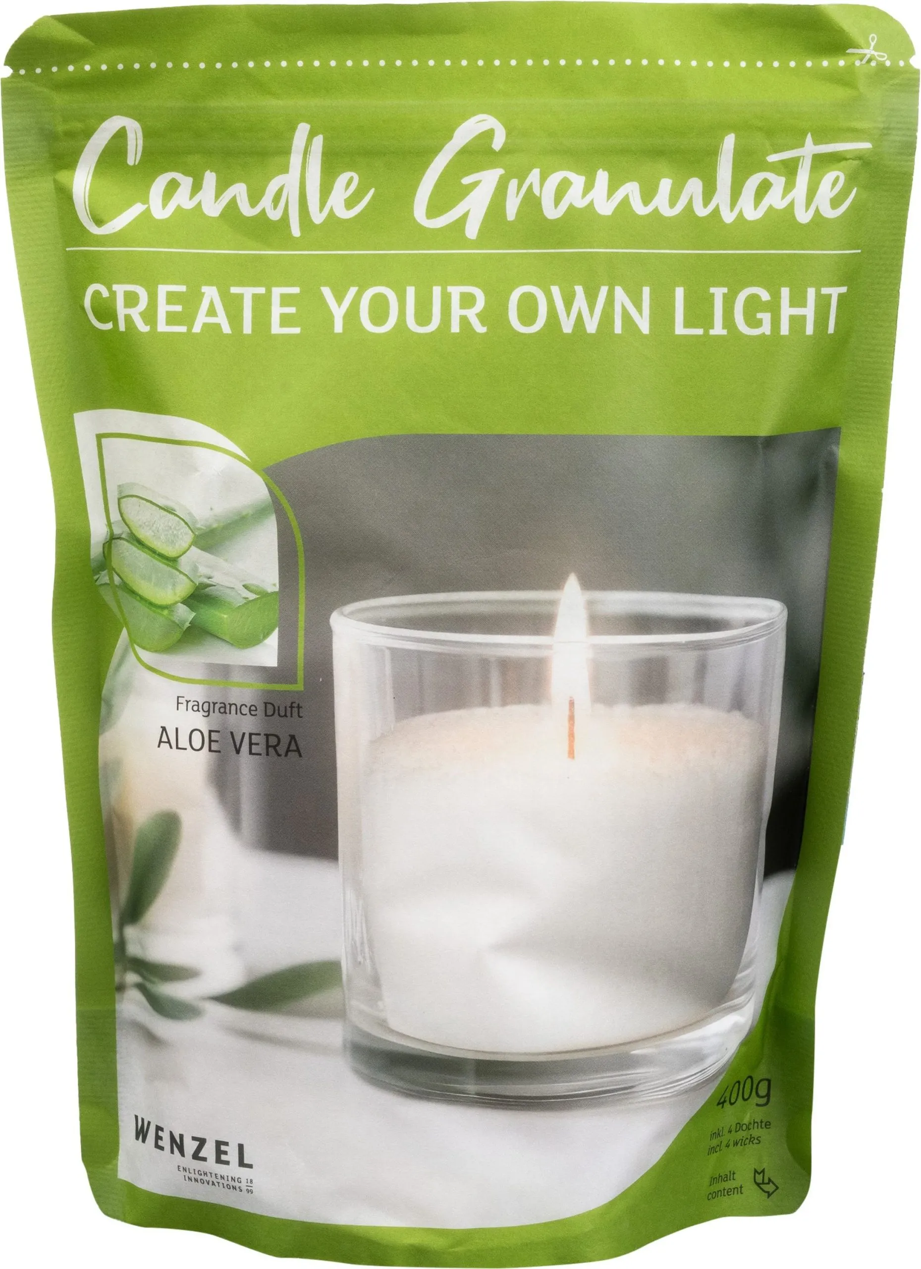 Wenzel Kerzen-Sandgranulat Aloe Vera Set 400g inkl. 4 Dochte