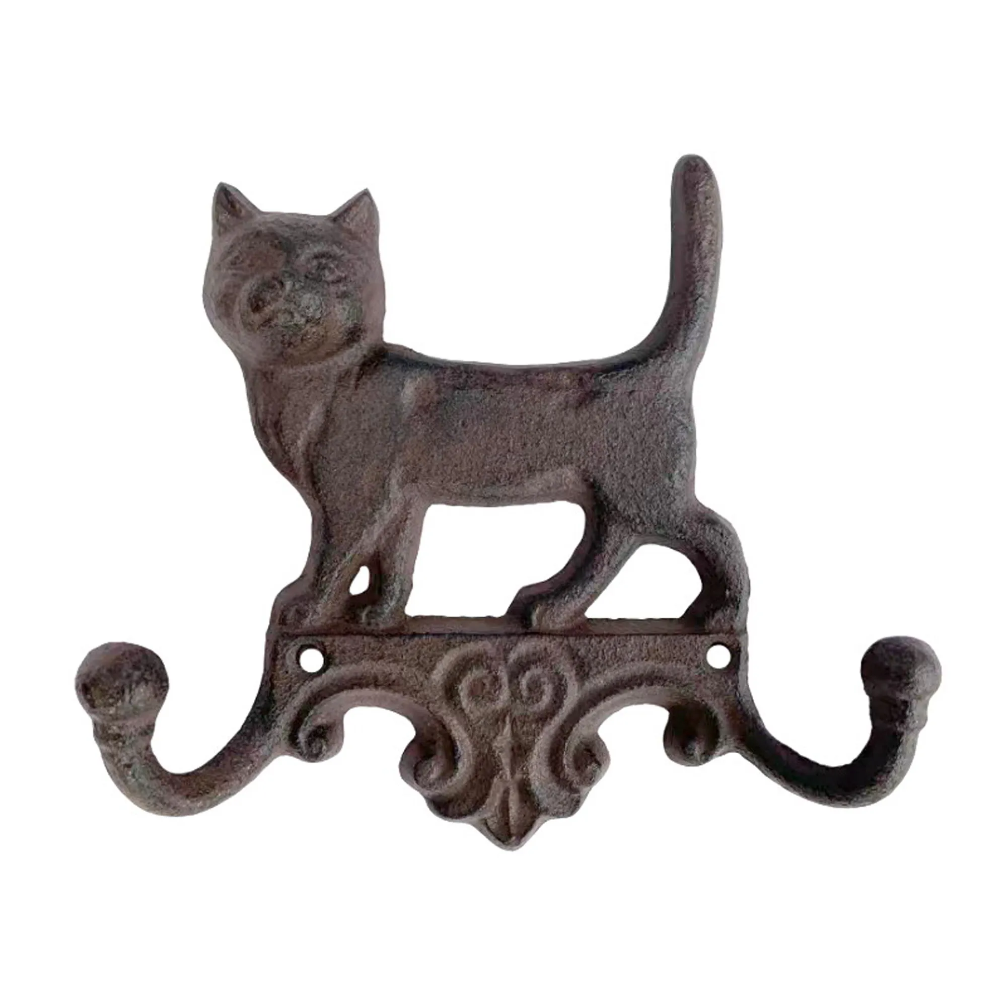 Wandgarderobe Gusseisen Antik Rostlook Katze mit 2 Haken