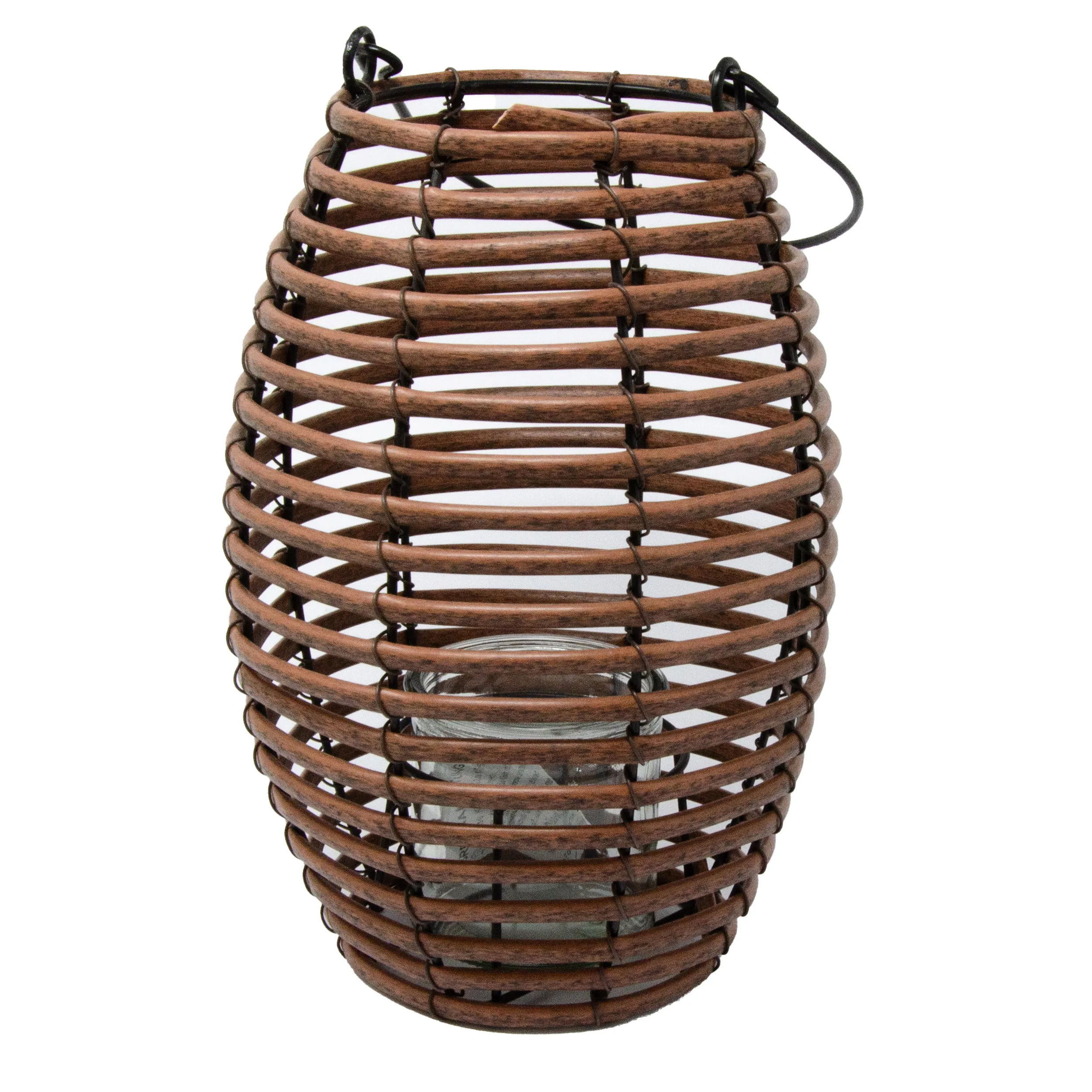 Windlicht Rattan für Teelichter -Höhe 25 cm mit Schutzglas