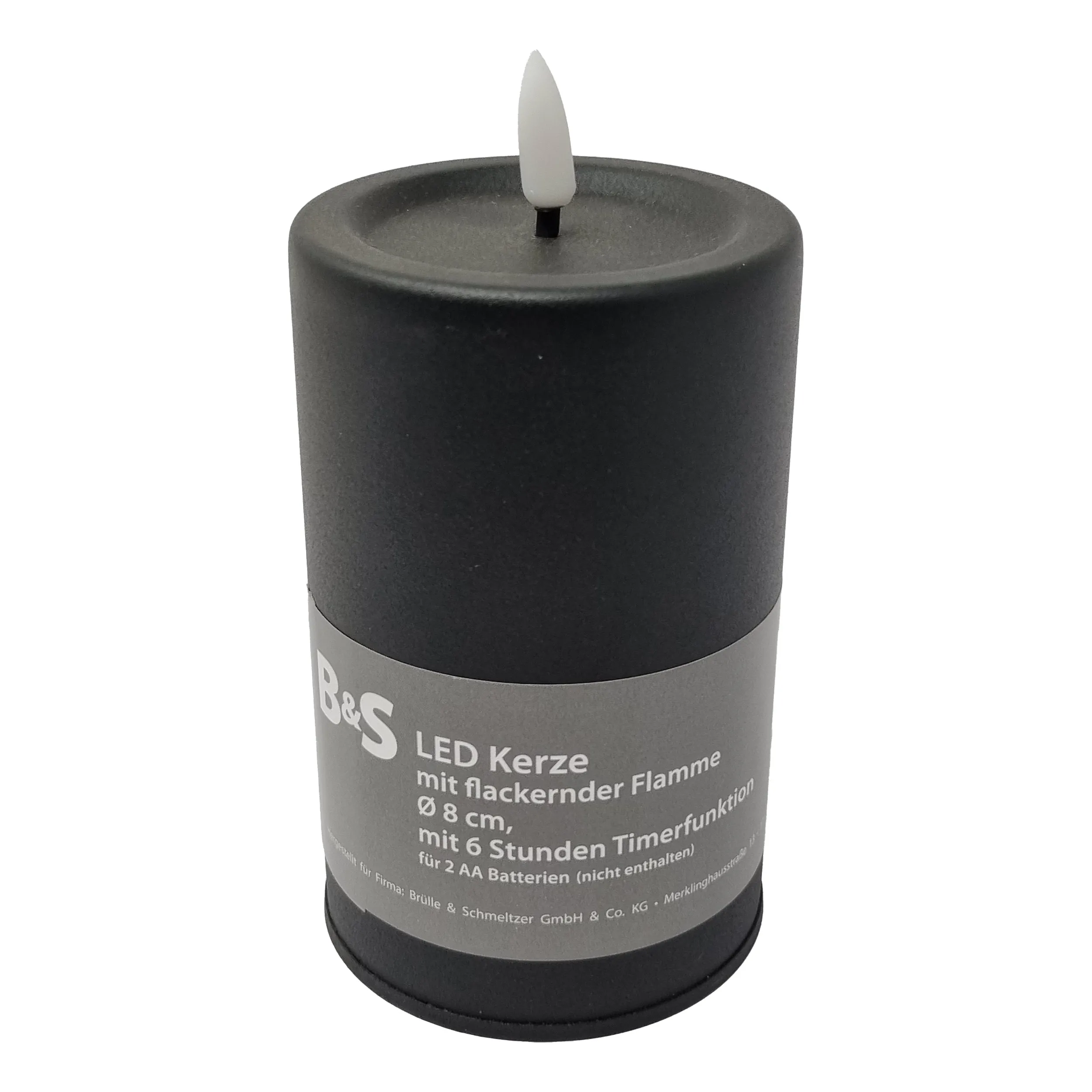 Schwarze LED Kerze Metall Matt Timer H 12,5 x Ø 8 cm