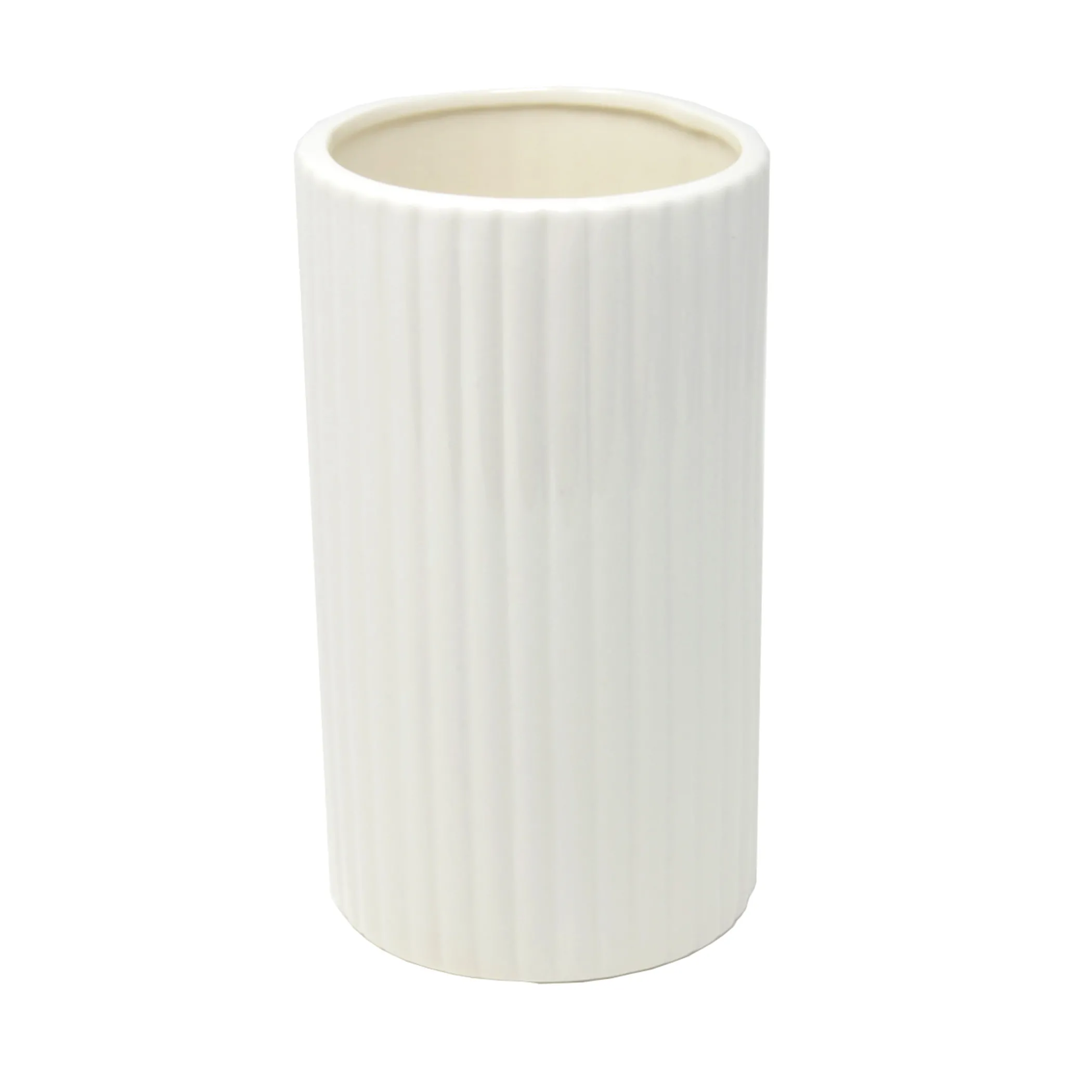 Vase Blumenvase Dekovase Tischvase Rillen Weiß glänzend H 18,5 cm