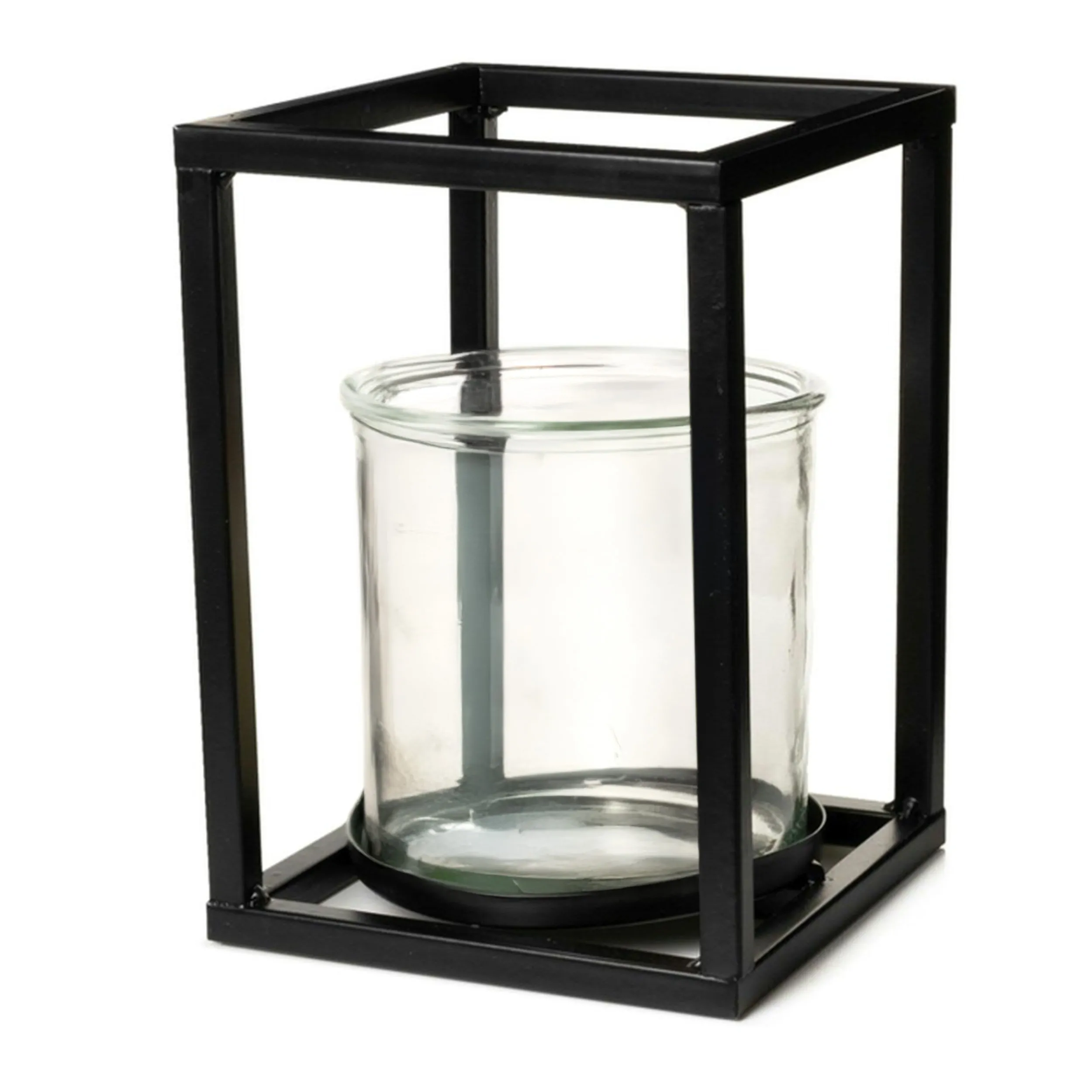 Modernes Windlicht aus Metall und Glas in Schwarz, rechteckig